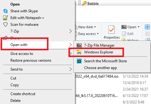 ISO right click open with windows explorer